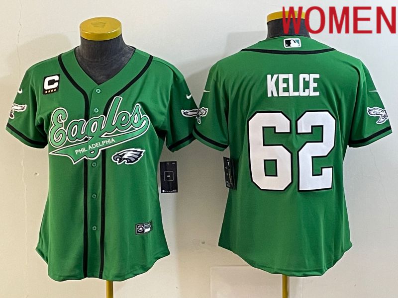 Women Philadelphia Eagles #62 Kelce Green Nike 2023 Co Branding Game NFL Jersey style 4